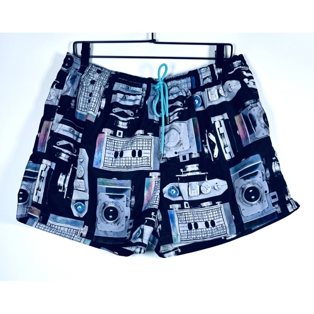 Paul‎ Smith Swim Trunks XL Black Camera Print Drawstring Mesh Lined Swim Shorts